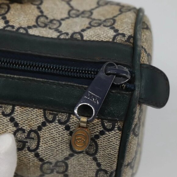 GUCCI GG Supreme Sherry Line Hand Bag PVC Navy Gold Red Auth 134690 - Picture 9 of 16